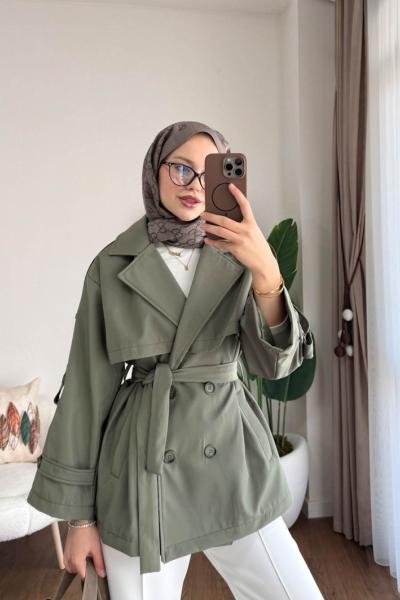 Apoletli Kısa Trenç  Yeşil