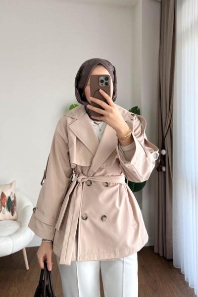 Apoletli Kısa Trenç  Bej