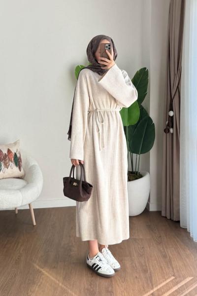 Afra Triko Elbise Bej