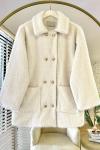 Düğme Detaylı Tüylü Ceket Krem