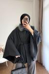 Kürklü Kaşe Panço Antrasit