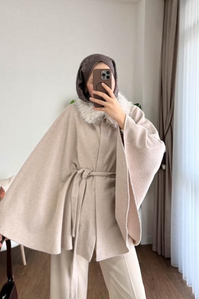 Kürklü Kaşe Panço Bej