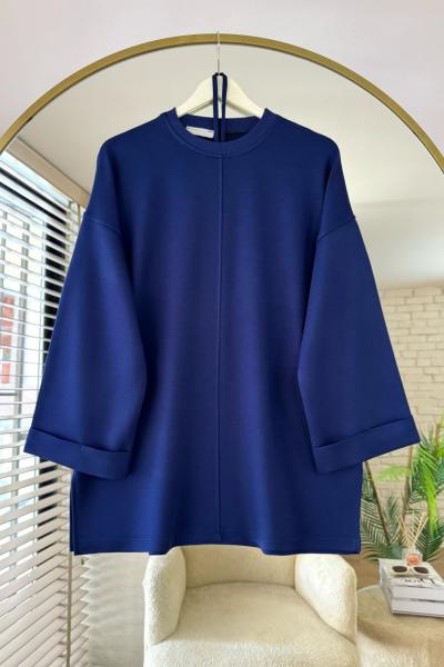 Bisiklet Yaka Yırtmaçlı Tunik Lacivert