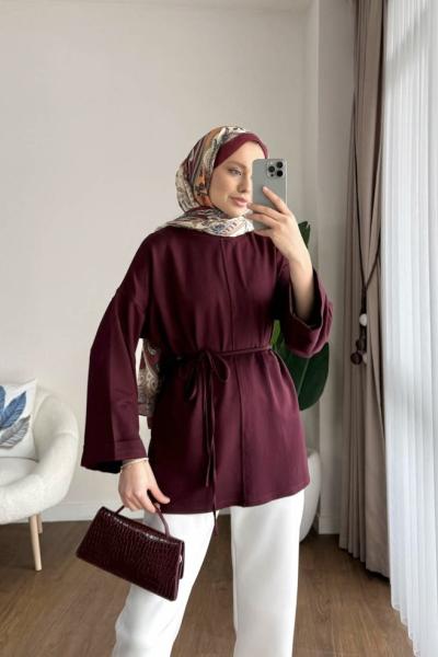 Bisiklet Yaka Yırtmaçlı Tunik Bordo