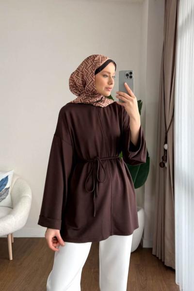 Bisiklet Yaka Yırtmaçlı Tunik Kahverengi