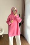 Patı Çıt Çıtlı Kapüşonlu Sweathirt  Pembe