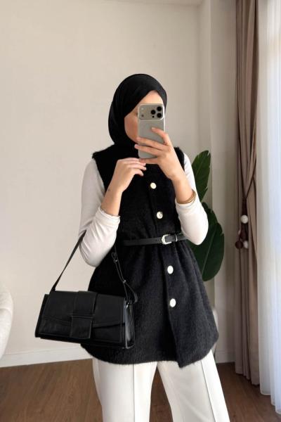Kemerli Maxmara Yelek Siyah