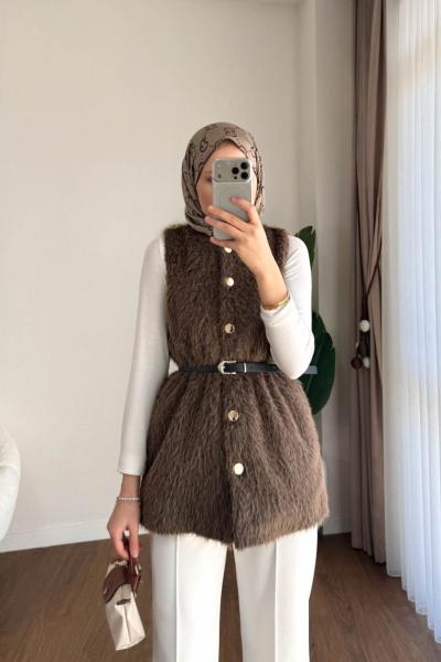 Kemerli Maxmara Yelek Kahverengi