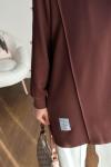 Kolları Düğme Detaylı Çımalı Tunik Kahverengi
