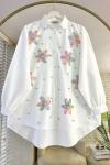 Çiçek Taşlı Gömlek  Pembe Beyaz