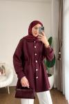 Beli Büzgülü Düğmeli Ceket  Bordo