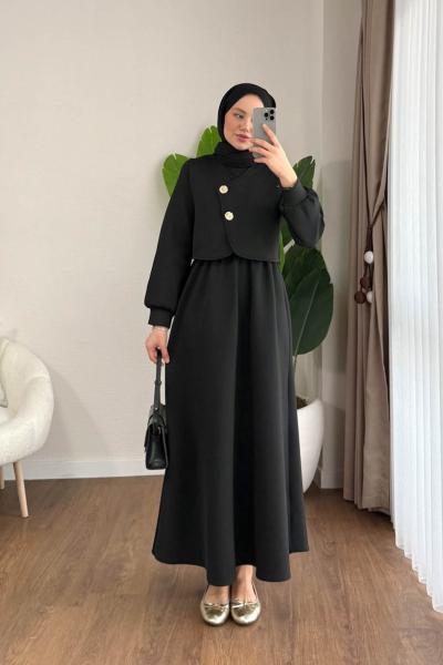 Yelekli Scuba Elbise Siyah