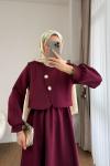 Yelekli Scuba Elbise Bordo