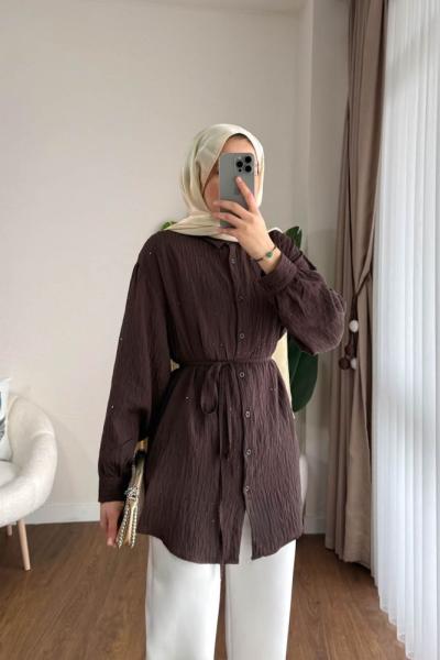 Pul İşlemeli Gömlek Kahverengi