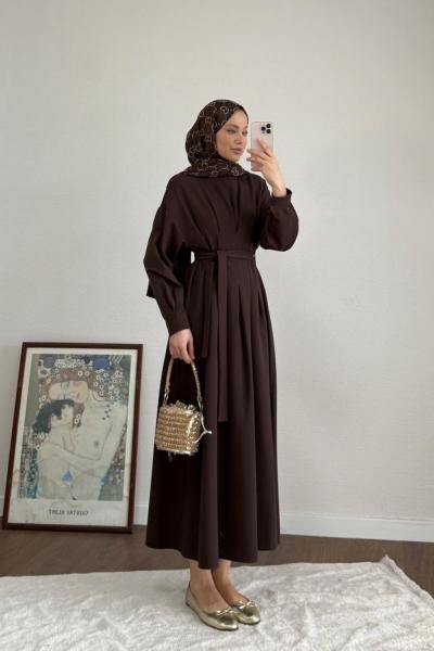 Pensli Double Elbise Acı Kahve