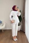 Brit Düğmeli Nervürlü Gömlek Beyaz
