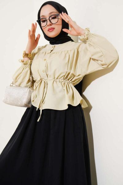 Beli Tünelli Kısa Gömlek  Açık Yeşil