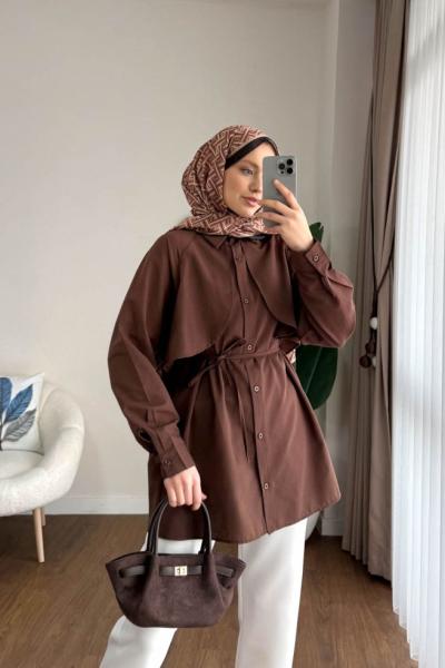 Almeda Pelerin Tunik Kahverengi