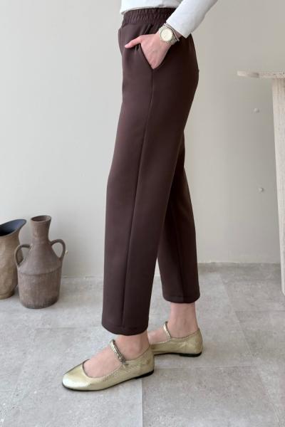 Beli Lastikli Scuba Pantolon Acı Kahve