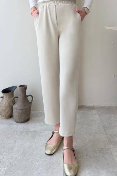 Beli Lastikli Scuba Pantolon Taş Rengi