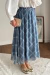 Desenli Şifon Etek Mavi