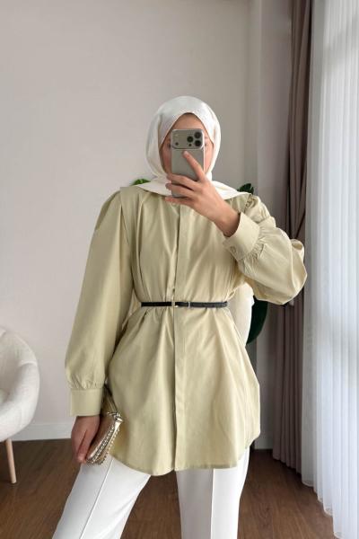 Omuz Volanlı Gömlek  Açık Yeşil