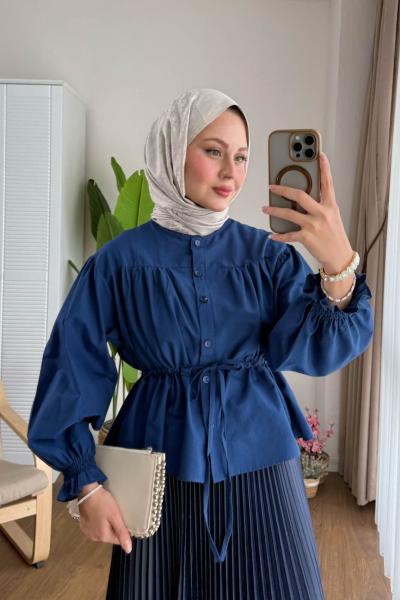 Beli Tünelli Kısa Gömlek  Lacivert