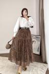 Kemerli Retro Etek Kahverengi