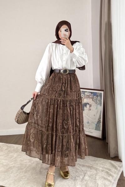 Kemerli Retro Etek Kahverengi