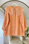 Çift Yaka Dantelli Gömlek Turuncu