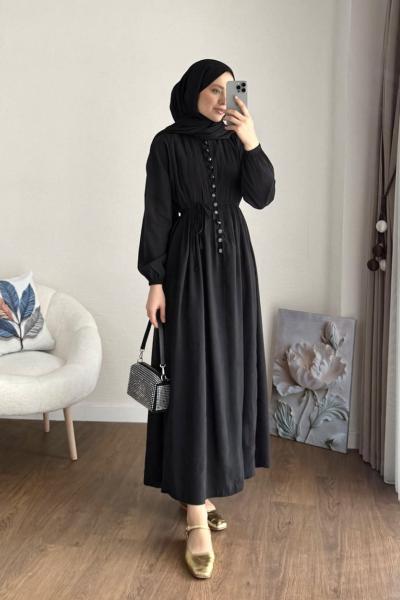 Nervürlü Elbise Siyah