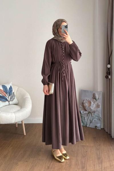 Nervürlü Elbise Kahverengi