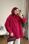 Yakası Bağcıklı Oversize Gömlek  Bordo