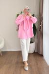 Yakası Bağcıklı Oversize Gömlek  Pembe
