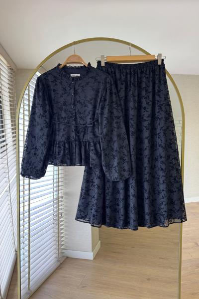 Flower Etekli Takım Siyah