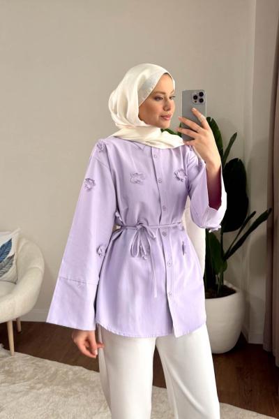 Gardenya Çiçekli Gömlek Lila