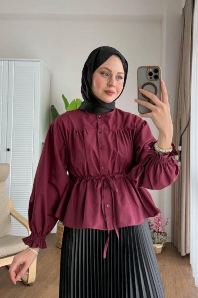 Beli Tünelli Kısa Gömlek  Bordo
