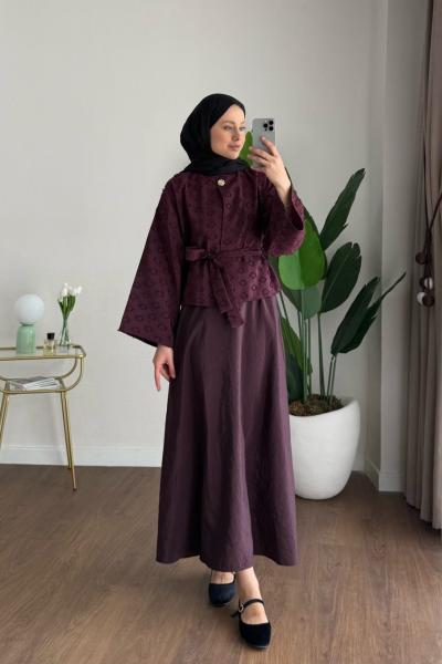 Fringe Etekli Takım Mürdüm