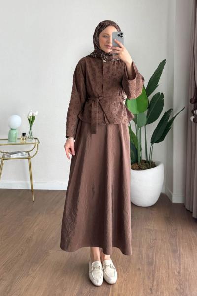 Fringe Etekli Takım Kahverengi