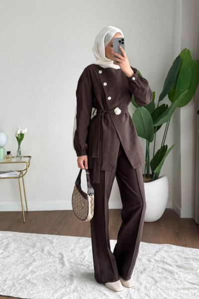 Cupra Pantolonlu Takım Kahverengi