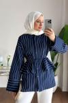 Rose Çizgili Gömlek  Lacivert