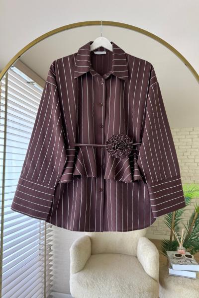 Rose Çizgili Gömlek  Kahverengi