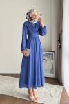 Twing Volanlı Elbise İndigo Mavi