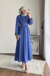 Twing Volanlı Elbise İndigo Mavi