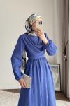 Twing Volanlı Elbise İndigo Mavi