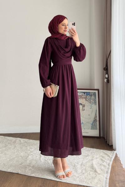 Twing Volanlı Elbise Mürdüm