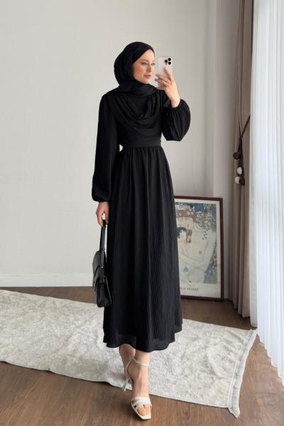 Twing Volanlı Elbise Siyah