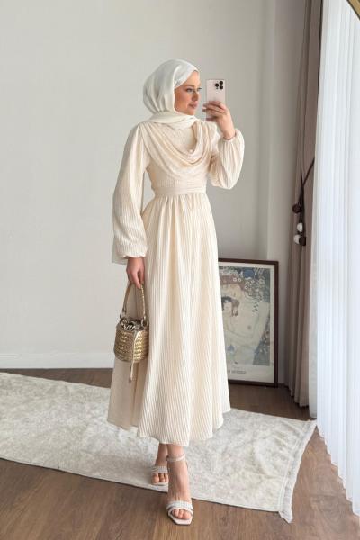 Twing Volanlı Elbise Krem