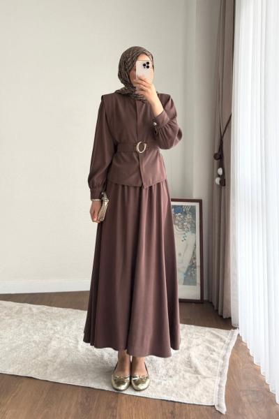 Plane Etekli Takım Kahverengi