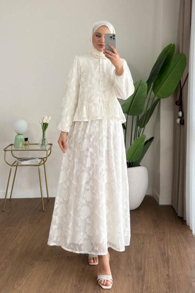 Çiçek Etekli Takım  Ekru